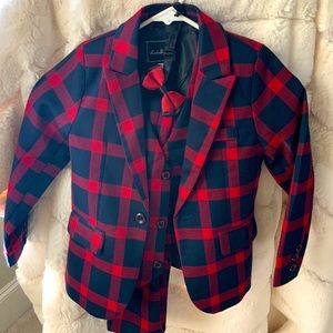 Boys Red Plaid 3-piece Suit